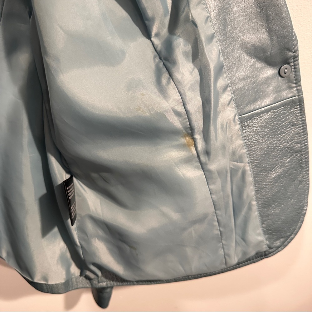 Bernardo Stunning Silvery Blue Leather Blazer Jacket L - Picture 13 of 13